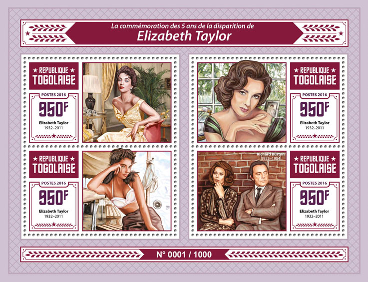 Elizabeth Taylor - Issue of Togo postage stamps