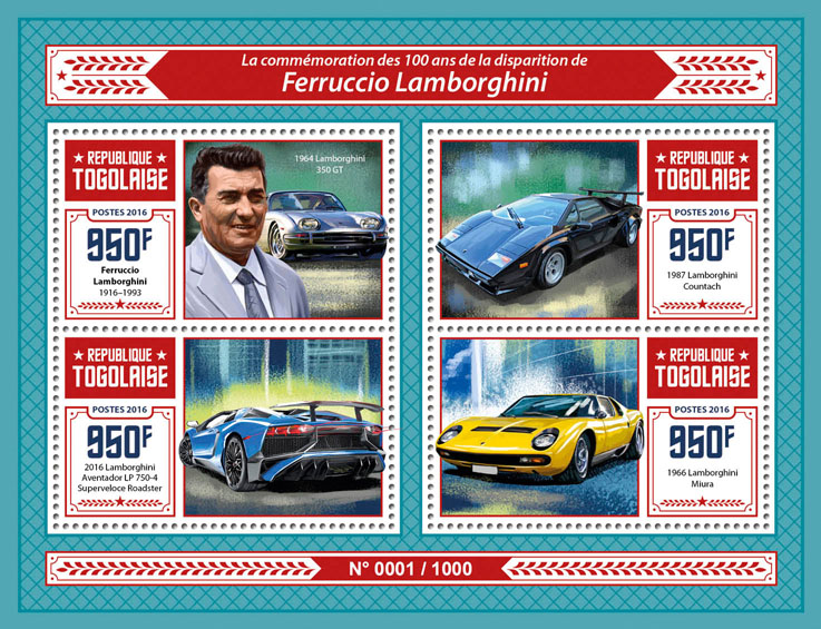 Ferruccio Lamborghini - Issue of Togo postage stamps