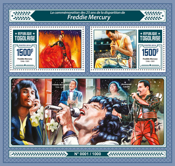 Freddie Mercury - Issue of Togo postage stamps