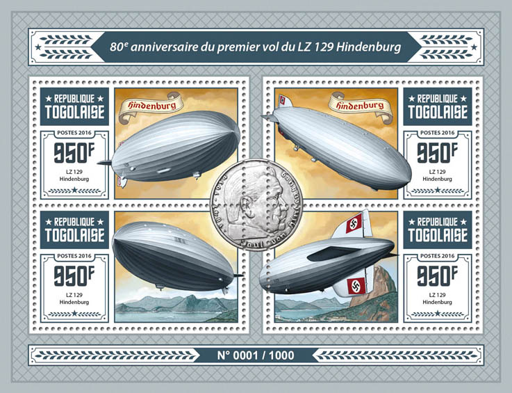 Zeppelins - Issue of Togo postage stamps