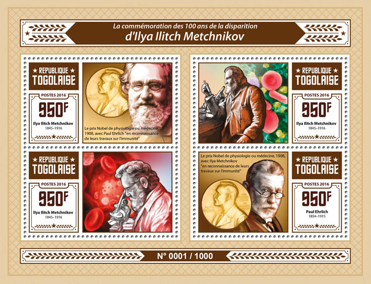 Ilya Ilitch Metchnikov - Issue of Togo postage stamps