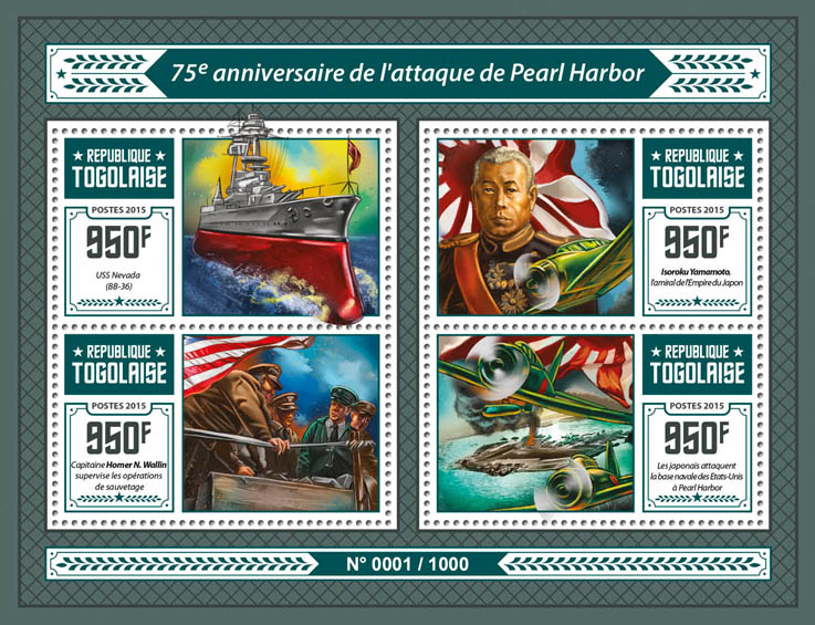 Pearl Harbor - Issue of Togo postage stamps
