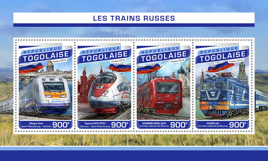 Russian trains - Issue of Togo postage stamps