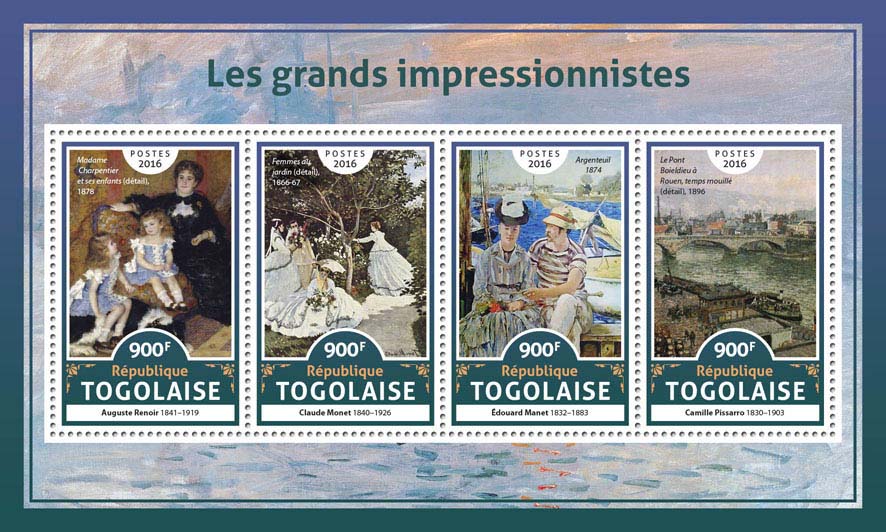 Great Impressionists - Issue of Togo postage stamps