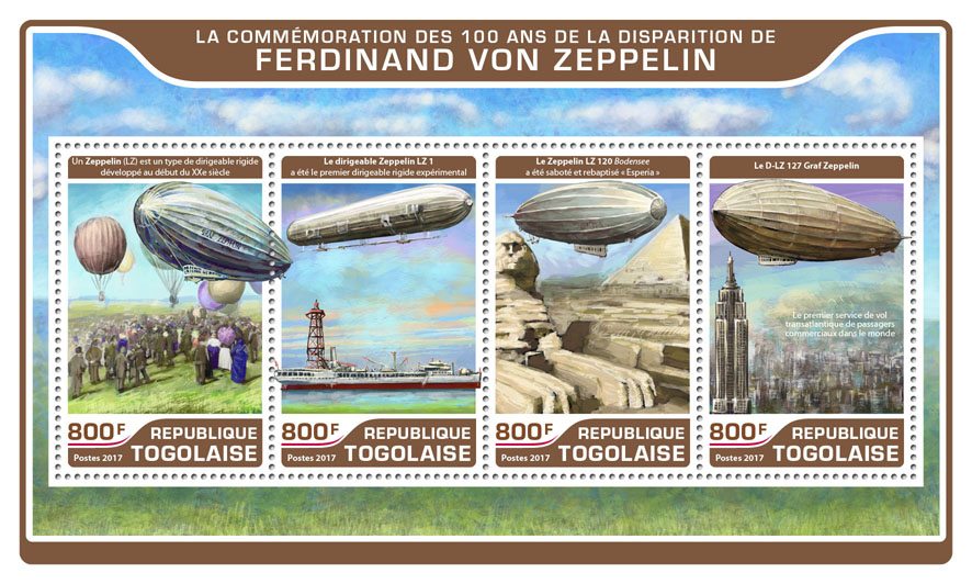 Ferdinand von Zeppelin - Issue of Togo postage stamps