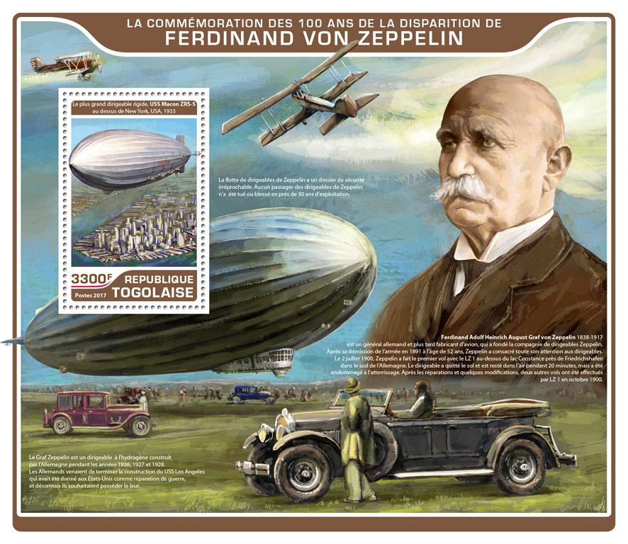 Ferdinand von Zeppelin - Issue of Togo postage stamps