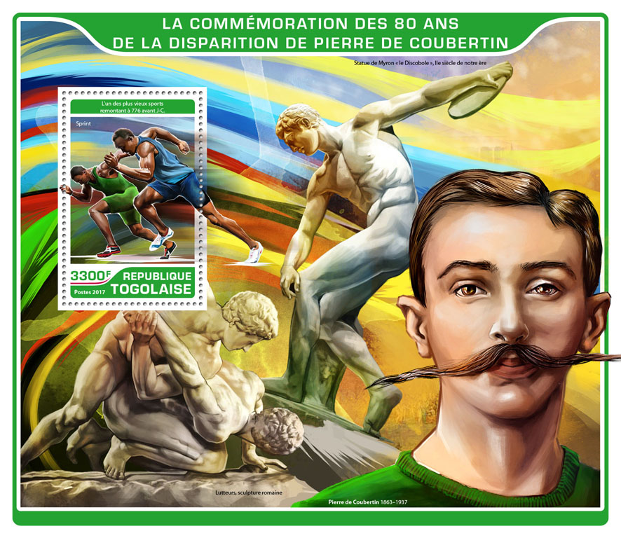 Pierre de Coubertin  - Issue of Togo postage stamps
