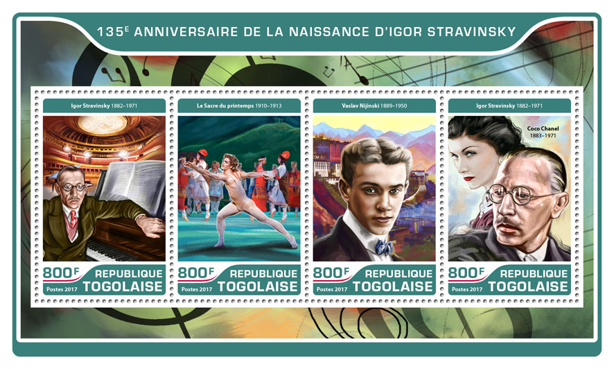 Igor Stravinsky - Issue of Togo postage stamps