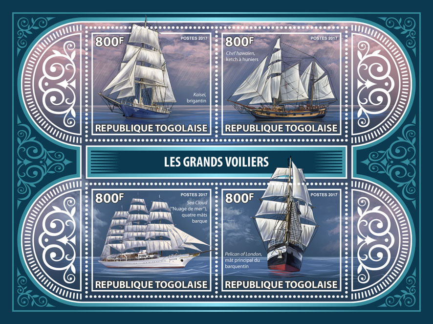 Tall ships - Issue of Togo postage stamps
