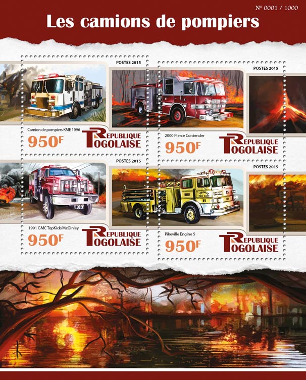 Fire engines - Issue of Togo postage stamps