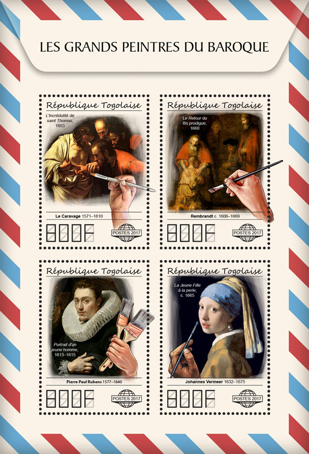 Great painters of Baroque - Issue of Togo postage stamps