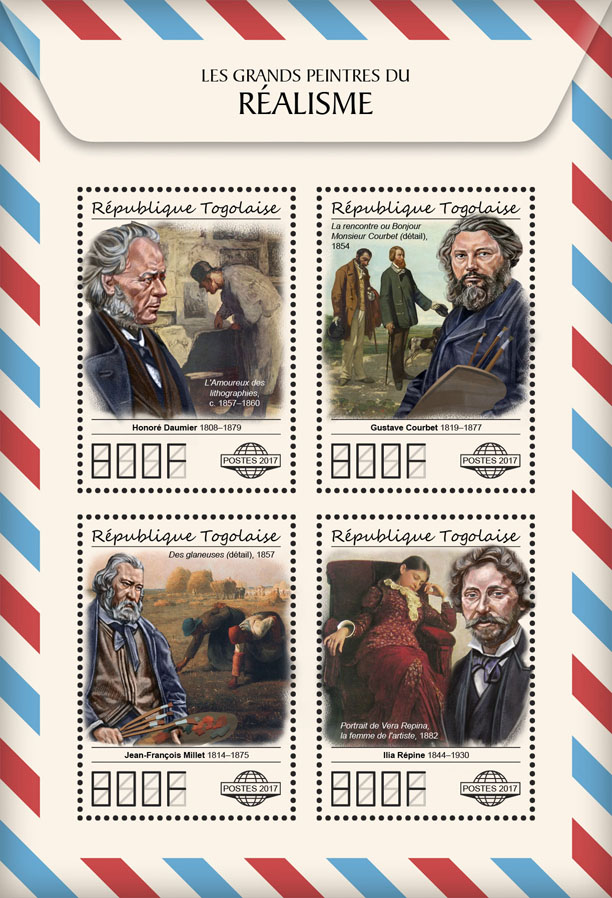 Great painters of Realism - Issue of Togo postage stamps