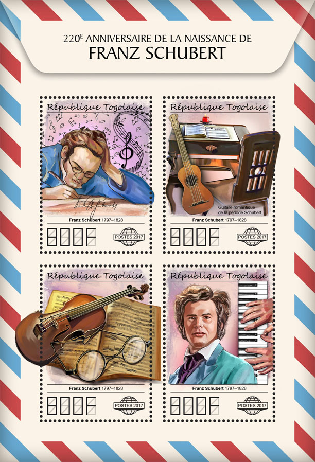 Franz Schubert  - Issue of Togo postage stamps