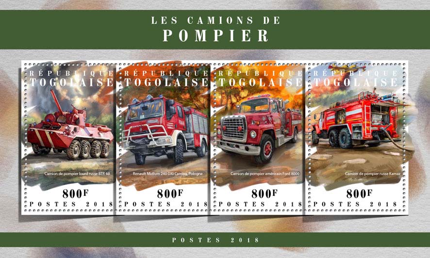 Fire engines - Issue of Togo postage stamps