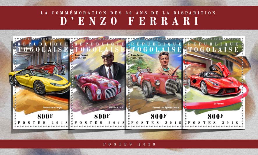 Enzo Ferrari - Issue of Togo postage stamps