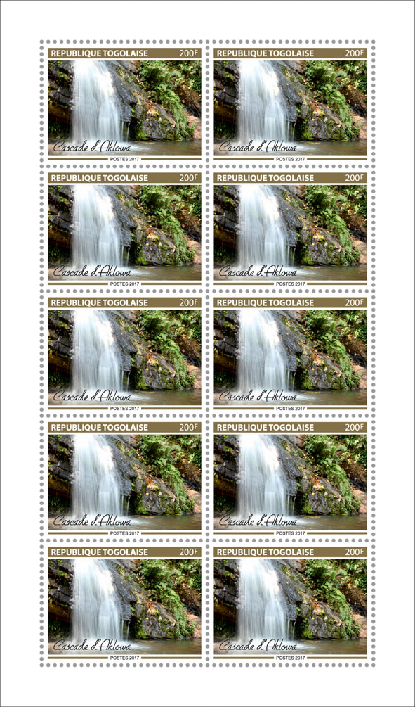 Aklowa Waterfall - Issue of Togo postage stamps