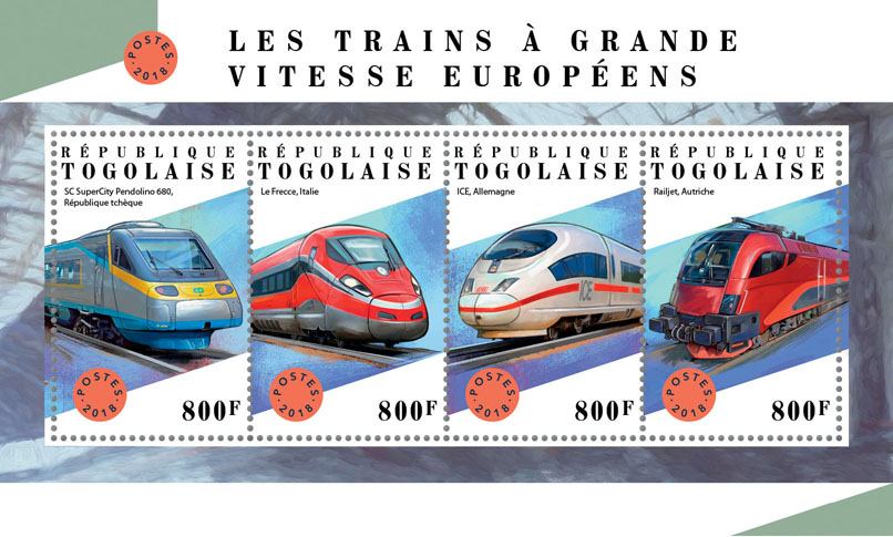 European speed trains - Issue of Togo postage stamps