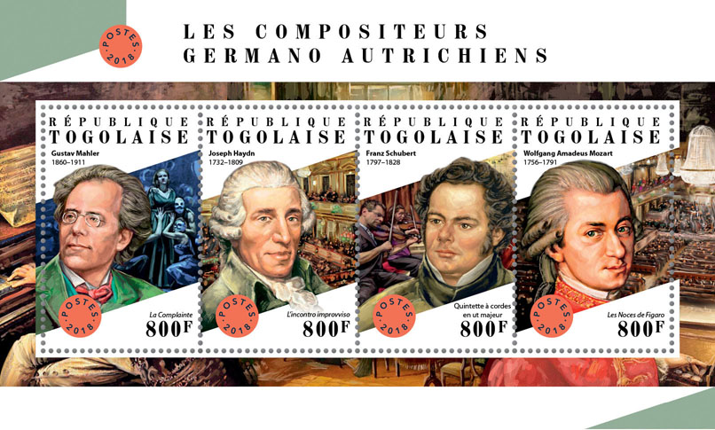 German-Austrian composers  - Issue of Togo postage stamps