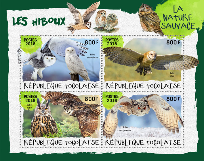 Owls (I) - Issue of Togo postage stamps
