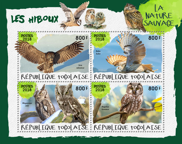 Owls (II) - Issue of Togo postage stamps