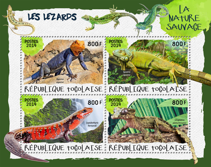 Lizards - Issue of Togo postage stamps