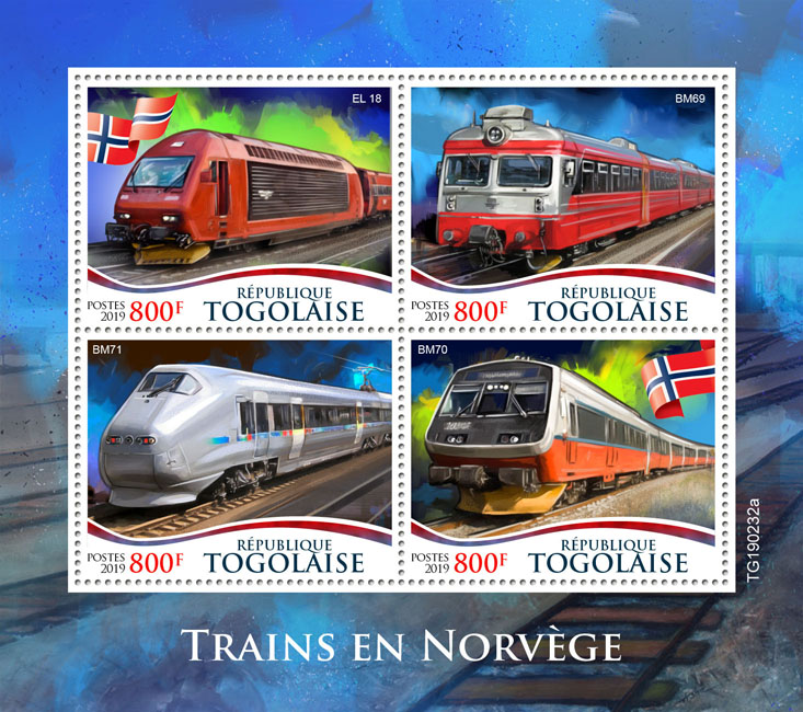 Norwegian trains - Issue of Togo postage stamps