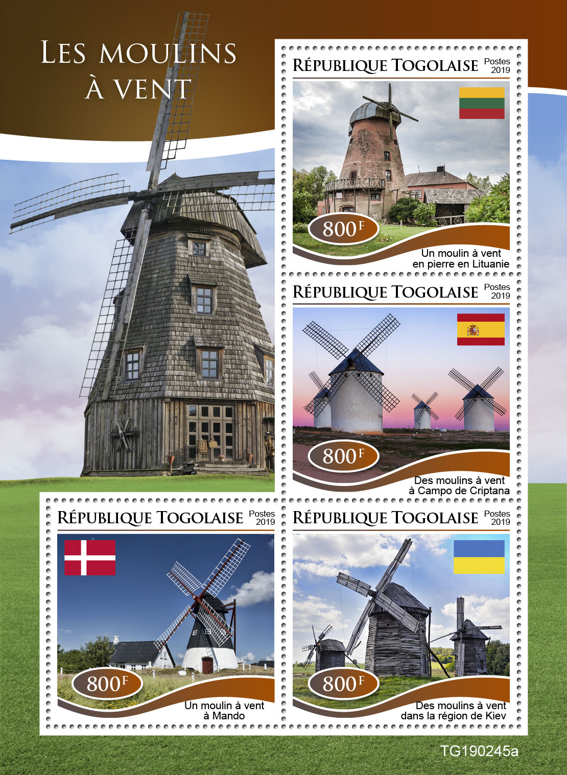 Windmills - Issue of Togo postage stamps