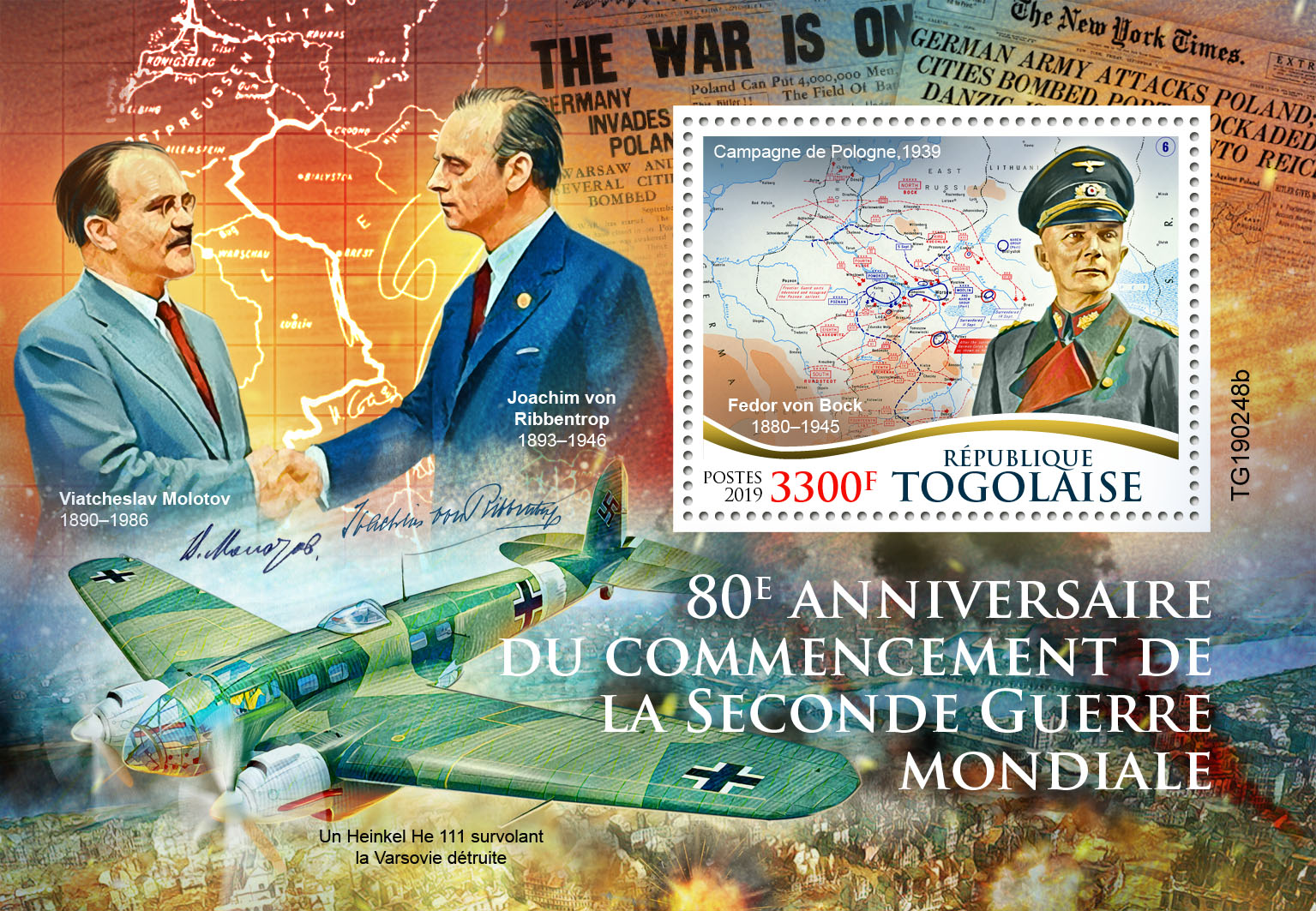 World War II - Issue of Togo postage stamps