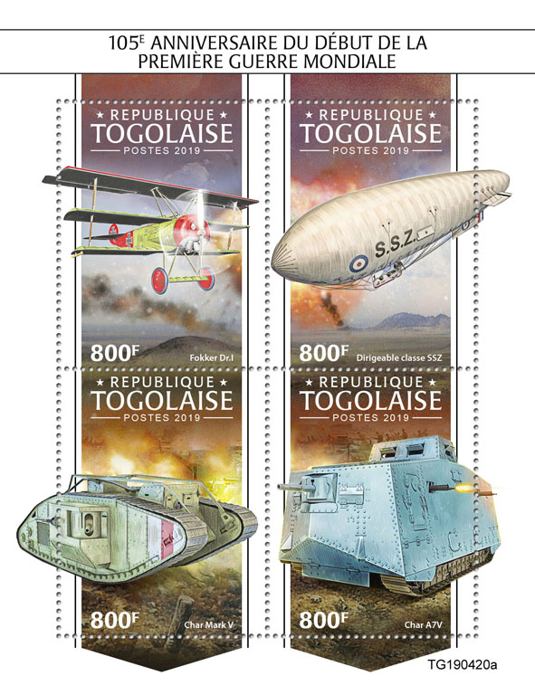 World War I  - Issue of Togo postage stamps