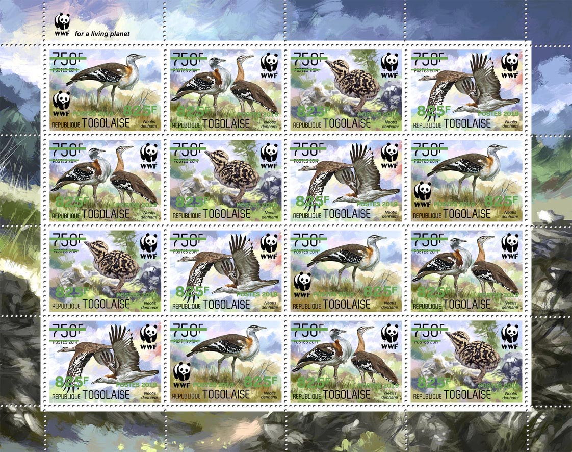 WWF overprint (Bird in green foil)  - Issue of Togo postage stamps