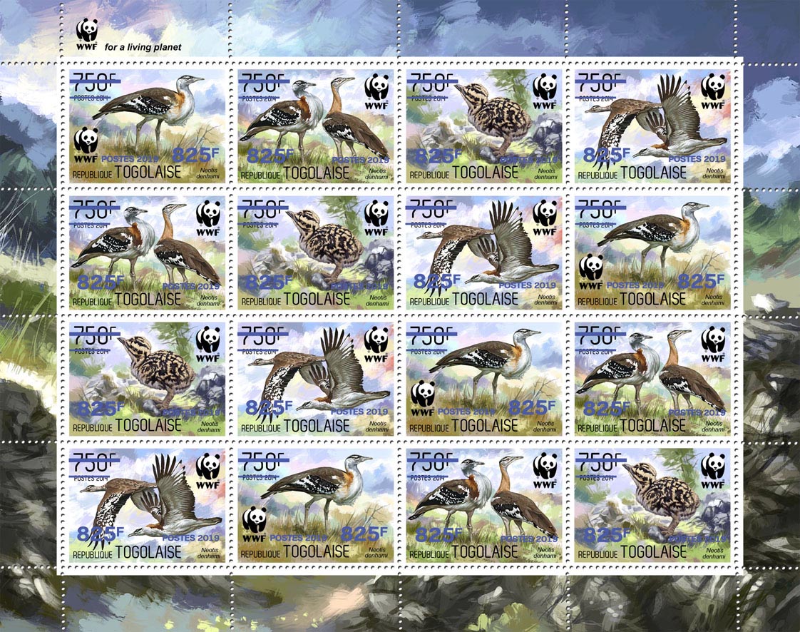 WWF overprint (Bird in  dark blue foil)  - Issue of Togo postage stamps